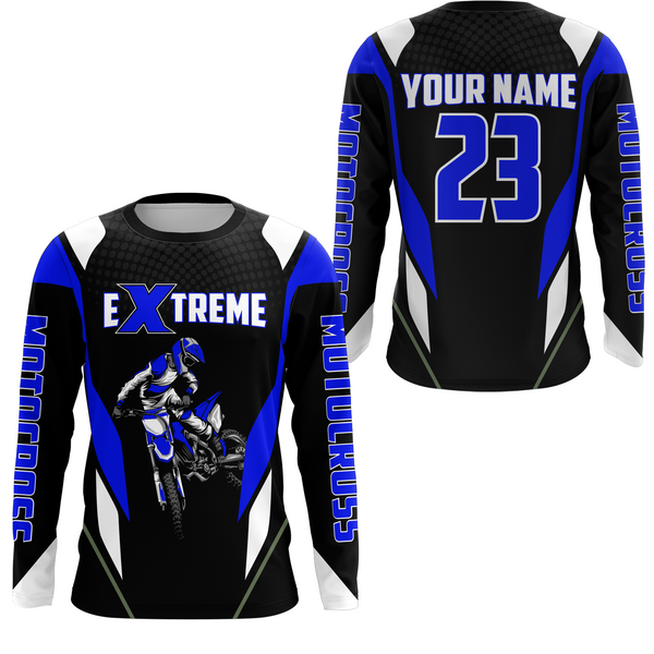 Maxcorners Motocross Racing Jersey Blue Off-road Riding Dirt Bike Shirt For Kid Men Women MT2709