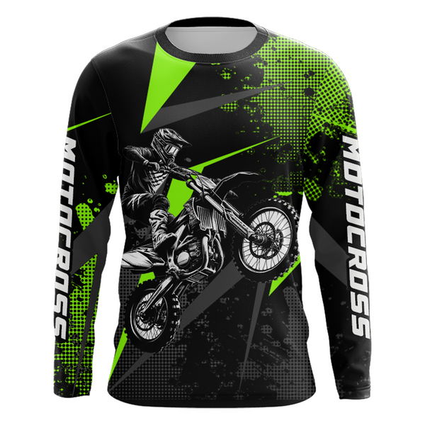 Maxcorners Motocross Racing Jersey Men Women Kid Upf30+ Dirt Bike Shirt Youth Adult Off-Road Navy Green MT2709