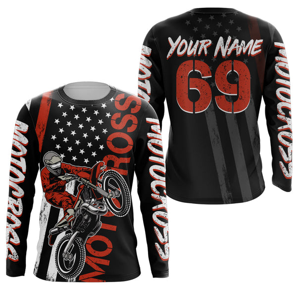 Maxcorners American Flag Motocross Jersey UPF30+ Racing Dirt Bike Riding Shirt Off-Road Long Sleeves LM2809