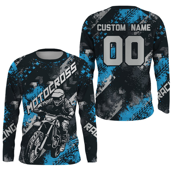 Maxcorners Blue Motocross Racing Jersey Men Kid Women Upf30+ Dirt Bike Shirt MX Off-Road Jersey XM247 MT2809