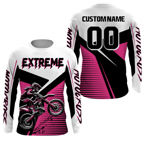 Maxcorners Pink Motocross Jersey Upf30+ Dirt Bike Racing Shirt Women & Girl Off-Road Jersey XM272 MT2809