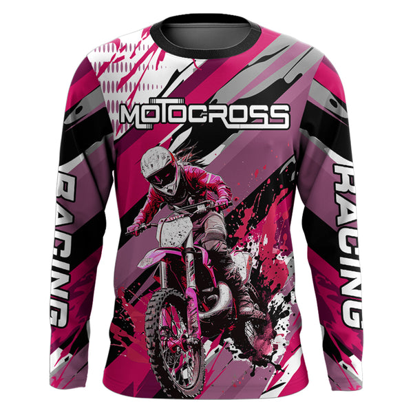 Maxcorners Pink Motocross Racing Jersey Women Kid Girl Upf30+ Dirt Bike Shirt Off-Road MX XM274 MT2809