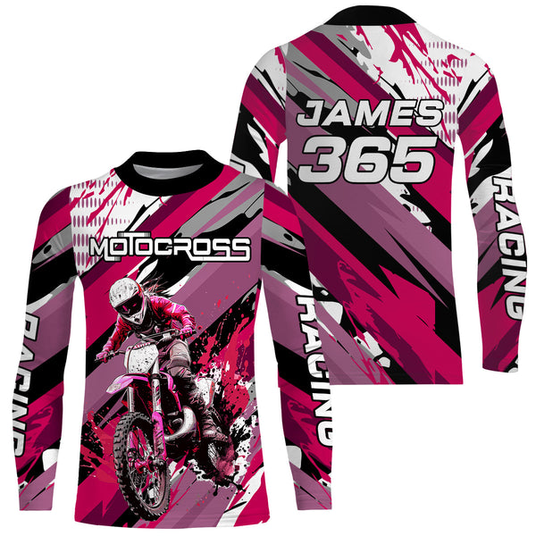 Maxcorners Pink Motocross Racing Jersey Women Kid Girl Upf30+ Dirt Bike Shirt Off-Road MX XM274 MT2809