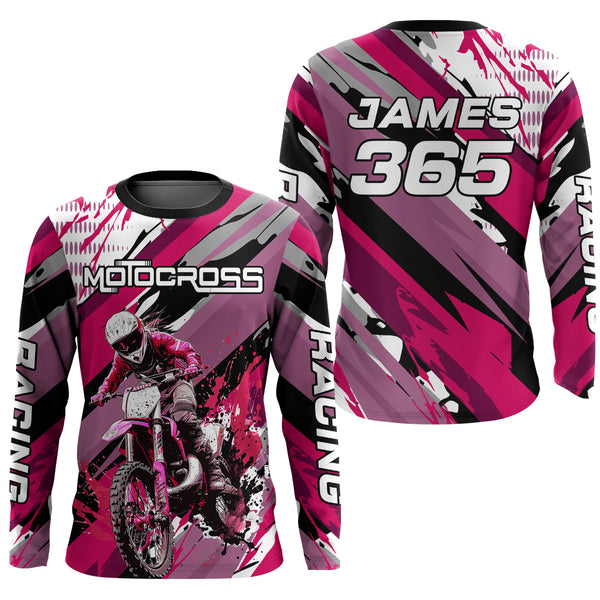 Maxcorners Pink Motocross Racing Jersey Women Kid Girl Upf30+ Dirt Bike Shirt Off-Road MX XM274 MT2809
