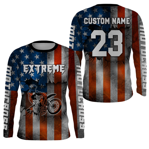 Maxcorners Motocross Jersey UPF30+ American Flag Dirt Bike Racing Adult&Kid Extreme Off-Road Shirt LM2809