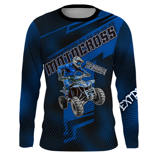 Maxcorners ATV Motocross Jersey Blue Upf30+ Quad Bike ATV Racing Jersey Men Women Kid ATV Shirt MT2809