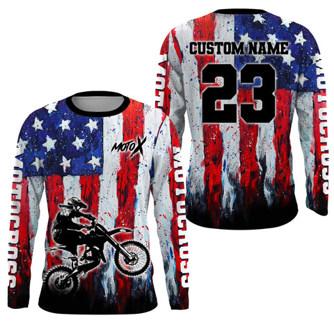 Maxcorners Motocross Racing Jersey UPF30+ American Flag Motox Dirt Bike Shirt Off-Road Motorcycle Jersey LM2809