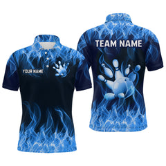 Maxcorners Custom Blue Flame Bowling Jersey for Men Bowling Uniform Polo & 1/4 Zip Bowling Team Shirts LM0803