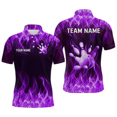 Maxcorners Custom Purple Flame Bowling Jersey for Men Bowling Uniform Polo & 1/4 Zip Bowling Team Shirts LM0803