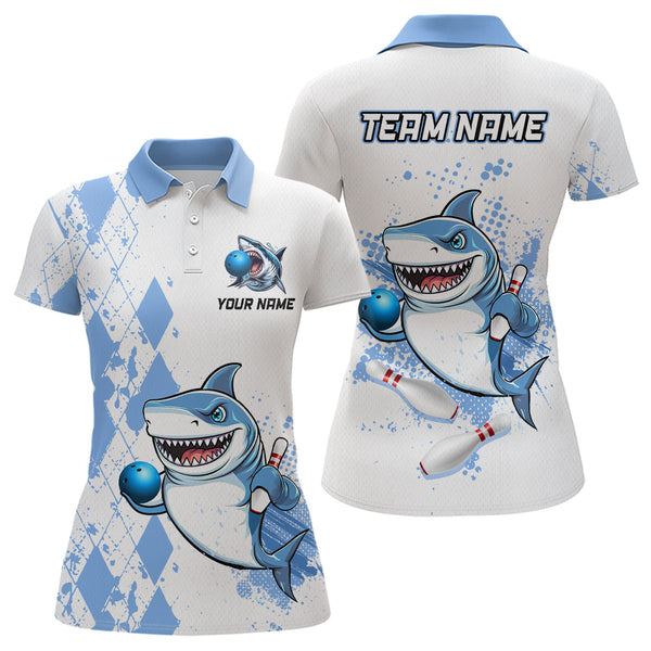 Maxcorners Blue Shark Bowling Custom Men Bowling Shirt Polo & Quarter-Zip Bowling Team Jerseys