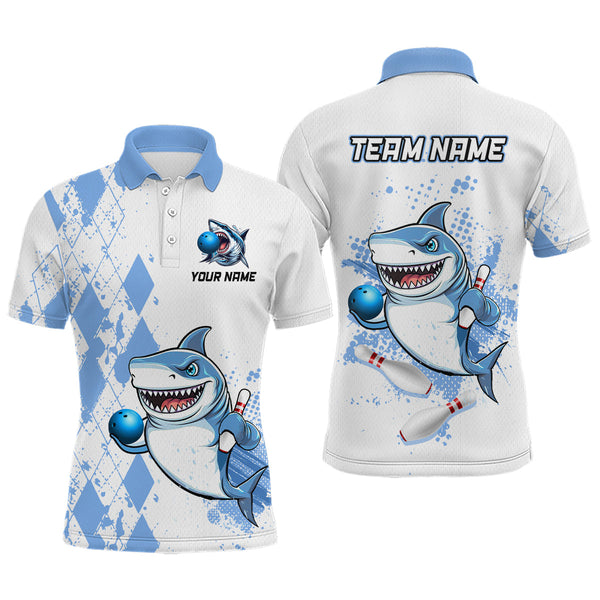 Maxcorners Blue Shark Bowling Custom Men Bowling Shirt Polo & Quarter-Zip Bowling Team Jerseys