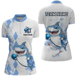 Maxcorners Blue Shark Bowling Custom Men Bowling Shirt Polo & Quarter-Zip Bowling Team Jerseys