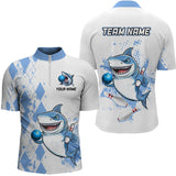 Maxcorners Blue Shark Bowling Custom Men Bowling Shirt Polo & Quarter-Zip Bowling Team Jerseys