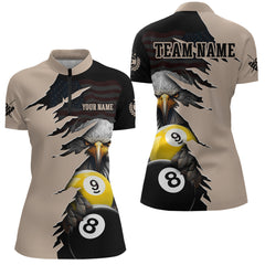 Maxcorners Personalized American Flag Eagle 8 & 9 Billiard Jersey for Men Billiard Shirt Polo & 1/4 Zip