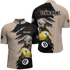 Maxcorners Personalized American Flag Eagle 8 & 9 Billiard Jersey for Men Billiard Shirt Polo & 1/4 Zip