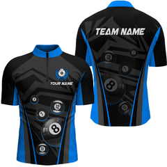 Maxcorners Blue Billiard Jersey Men 8 Ball Crown Billiard Custom Billiard Shirt For Men Billiard Team Jersey Polo & 1/4 Zip