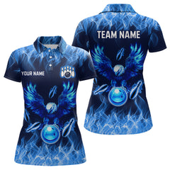 Maxcorners Blue Flame Eagle Custom Bowling Team Shirts For Men Fire Bowling League Polo & 1/4 Zip Shirt