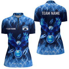 Maxcorners Blue Flame Eagle Custom Bowling Team Shirts For Men Fire Bowling League Polo & 1/4 Zip Shirt