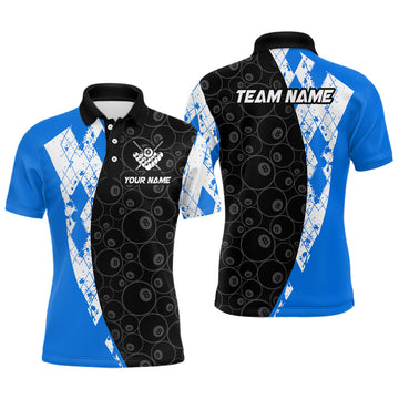 Maxcorners Blue 8 Ball Billiard Shirts for Men Billiard Team Shirts Billiard League for Polo & 1/4 Zipper LM0412