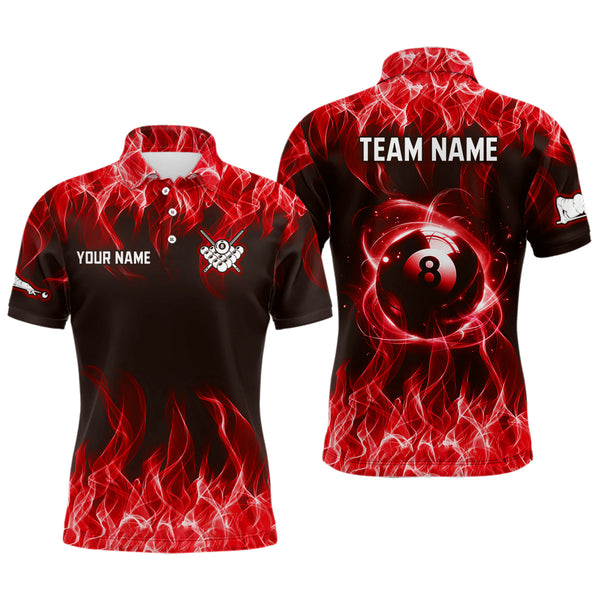 Maxcorners Personalized Red Flaming 8 Ball Pool Men Billiard Polo & 1/4 Zip Shirts, Billiard Shirt, Billiard Team Jerseys For Team