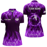 Maxcorners Personalized Purple Flaming 8 Ball Pool Men Billiard Polo & 1/4 Zip Shirts Billiard Shirt Billiard Team Jerseys For Team LM113