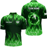 Maxcorners Personalized Green Flaming 8 Ball Pool Men Billiard Polo & 1/4 Zip Shirts, Billiard Shirt, Billiard Team Jerseys For Team LM113