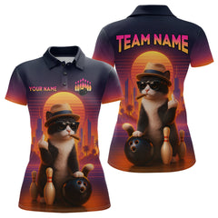 Maxcorners Custom Funny Cat Bowling Jersey for Women Bowling Uniform Polo & 1/4 Zip Bowling Team Shirt LM1008
