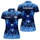 Maxcorners Personalized Blue Eagle Flaming 8 Ball Pool Bliiard Polo & 1/4 Zip, Billiard Shirt for Men, Billiard Team Jerseys LM133