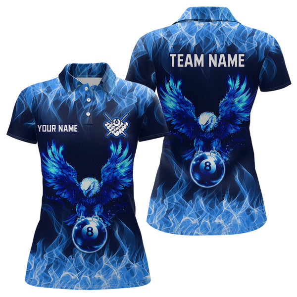 Maxcorners Personalized Blue Eagle Flaming 8 Ball Pool Bliiard Polo & 1/4 Zip, Billiard Shirt for Men, Billiard Team Jerseys LM133