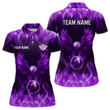 Maxcorners Personalized Purple Eagle Flaming 8 Ball Pool Bliiard Polo & 1/4 Zip, Billiard Shirt for Men, Billiard Team Jerseys LM133