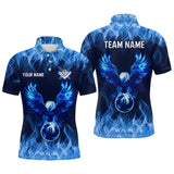 Maxcorners Personalized Blue Eagle Flaming 8 Ball Pool Bliiard Polo & 1/4 Zip, Billiard Shirt for Men, Billiard Team Jerseys LM133