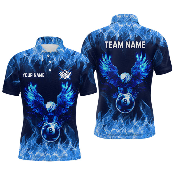 Maxcorners Personalized Blue Eagle Flaming 8 Ball Pool Bliiard Polo & 1/4 Zip, Billiard Shirt for Men, Billiard Team Jerseys LM133