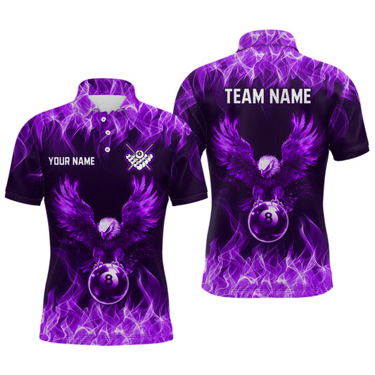 Maxcorners Personalized Purple Eagle Flaming 8 Ball Pool Bliiard Polo & 1/4 Zip, Billiard Shirt for Men, Billiard Team Jerseys LM133