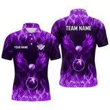 Maxcorners Personalized Purple Eagle Flaming 8 Ball Pool Bliiard Polo & 1/4 Zip, Billiard Shirt for Men, Billiard Team Jerseys LM133