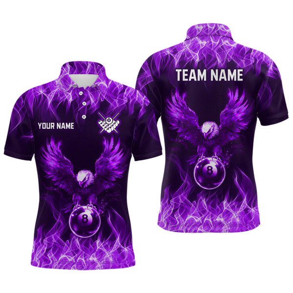 Maxcorners Personalized Purple Eagle Flaming 8 Ball Pool Bliiard Polo & 1/4 Zip, Billiard Shirt for Men, Billiard Team Jerseys LM133