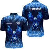 Maxcorners Personalized Blue Eagle Flaming 8 Ball Pool Bliiard Polo & 1/4 Zip, Billiard Shirt for Men, Billiard Team Jerseys LM133