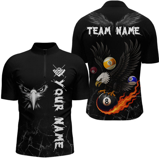 Maxcorners Custom Black Eagle 8 Ball Billiard Shirts for Men Billiard Team Jerseys Polo & 1/4 Zip Shirts LM2206