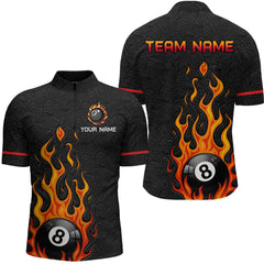 Maxcorners Custom 8 Ball Flame Billiard Shirts for Men Billiard Team Jerseys Polo & 1/4 Zip Shirts LM2206