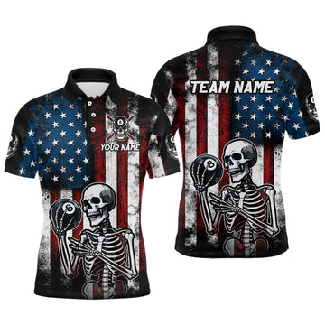 Maxcorners Custom US Skull 8 Ball Billiard Shirts for Men Billiard Team Shirts Billiard League Polo & 1/4 Zipper LM0412
