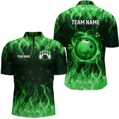 Maxcorners Personalized St Patrick Day Funny Flaming Bowling Shirt Men & Women Team Polo & 1/4 Zip Shirts