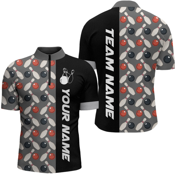 Maxcorners Dark Grey Bowling Pattern Custom Men Bowling Polo & Quarter-Zip Shirts Bowling Team Jerseys Lm243