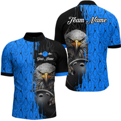 Maxcorners Blue Eagle Bowling Custom Men Bowling Shirt Polo & Quarter-Zip Bowling Team Jerseys LM263