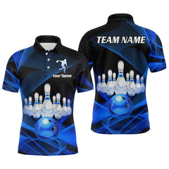 Maxcorners Blue Bowling Custom Men Bowling Shirt Polo & Quarter-Zip Bowling Team Jerseys LM283