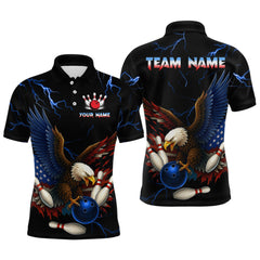 Maxcorners Blue Thunder US Flag Eagle Bowling Shirts for Men Team Bowling Polo & Quarter-Zip LM3006