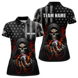 Maxcorners Personalized American Flag Skull Billiard Team Jersey for Men Polo & 1/4 Zip Shirts