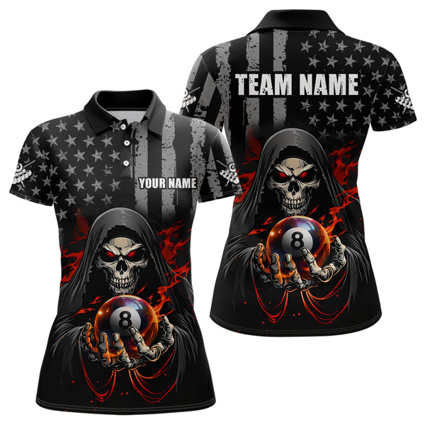 Maxcorners Personalized American Flag Skull Billiard Team Jersey for Men Polo & 1/4 Zip Shirts