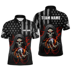 Maxcorners Personalized American Flag Skull Billiard Team Jersey for Men Polo & 1/4 Zip Shirts