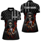 Maxcorners Personalized American Flag Skull Billiard Team Jersey for Men Polo & 1/4 Zip Shirts