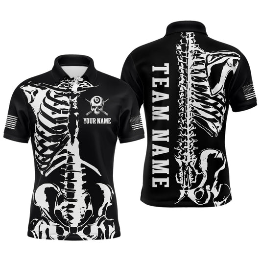 Maxcorners Custom Skull Bone 8 Ball Billiard Shirts for Men Billiard Team Jerseys Polo & 1/4 Zip Shirts MT1706