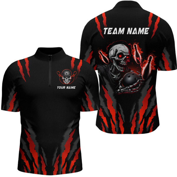 Maxcorners Skull Bowling Custom Men Bowling Polo & Quarter-Zip Bowling Team Jerseys LM243